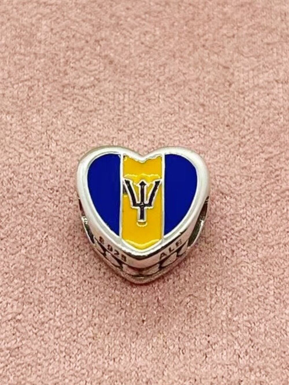 Pandora Barbados Flag Dangle Charm,Heart Bead Charm Pendant